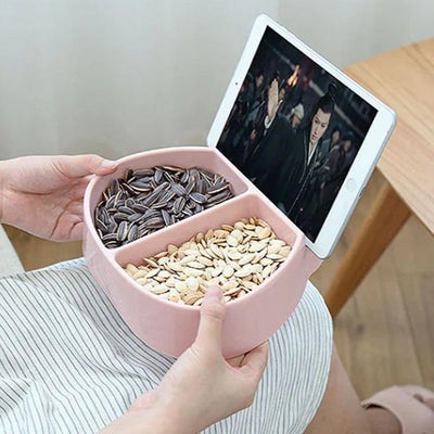 Double Dish Snack Bowl With Mobile Holder (Various Designs)